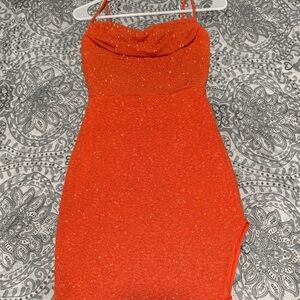 Glitter Orange Asymmetrical Bodycon Dress